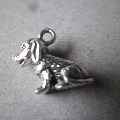 X 3 pendentifs/breloque motif chien argenté 16,5 x 14 mm 