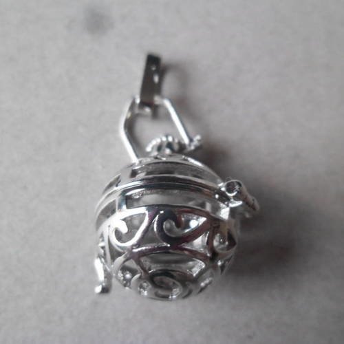 X 1 cage pendentif bola pour boule musical de grossesse ou grelot mexicain argenté 3,1 x 2,2 cm 