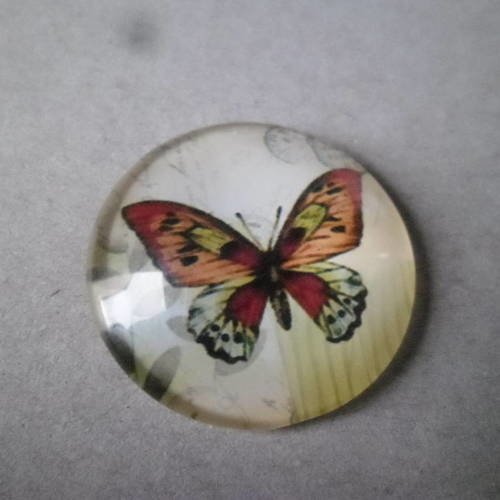 X 1 camée/cabochon verre dome rond motif papillon multicolore 25 mm 
