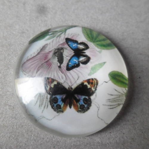 X 1 camée/cabochon verre dome rond motif papillon multicolore 25 mm 