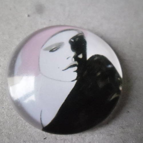 X 1 camée/cabochon verre dome rond motif pierrot 25 mm 