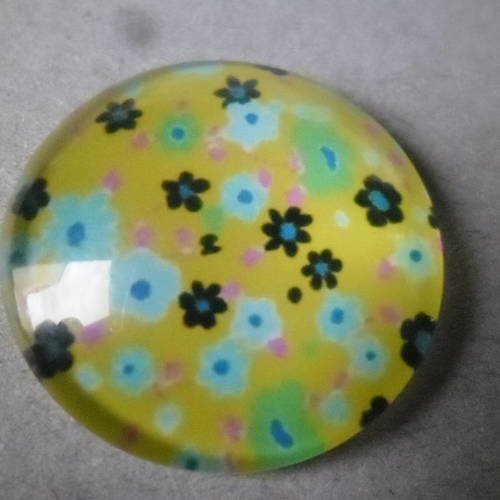 X 1 camée/cabochon verre dome rond motif fleur 25 mm 