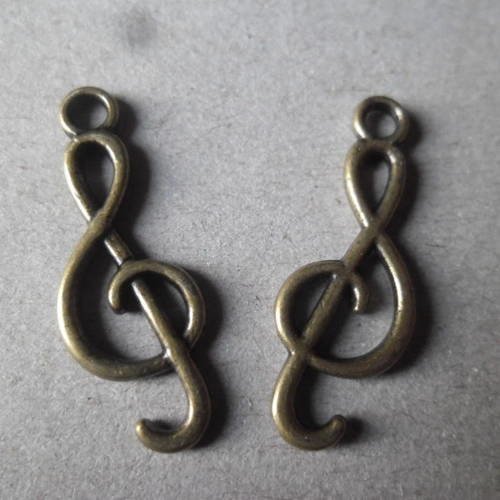 X 2 pendentifs/breloque symbole de musique bronze 21 x 10 mm 