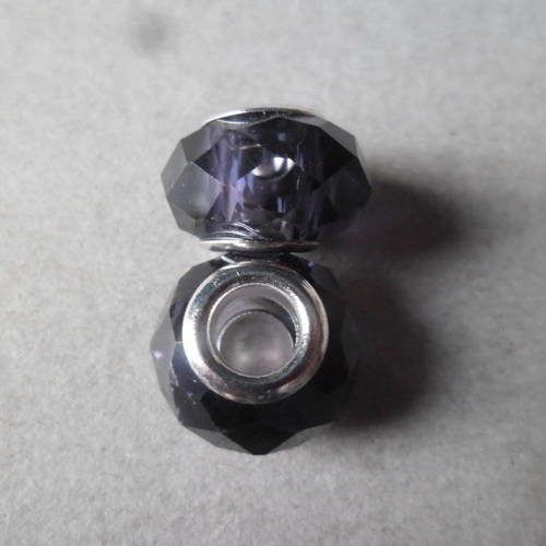 X 2 perles européen verre violette à facettes noyau argenté 15 x 8 mm 