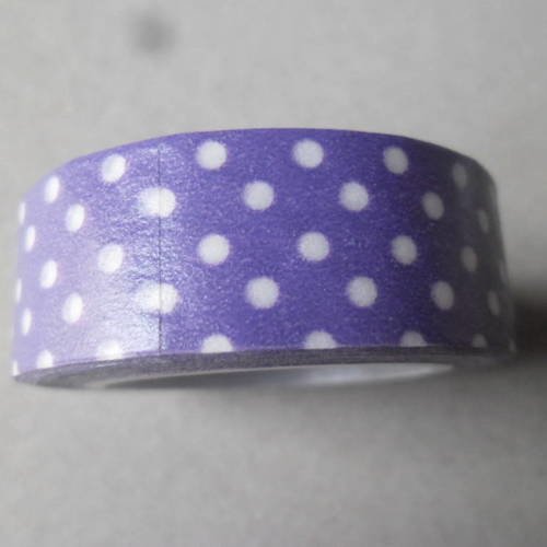 X 10 mètres de rubans adhésif masking tape violet motif pois blanc papier repositionnable 15 mm 