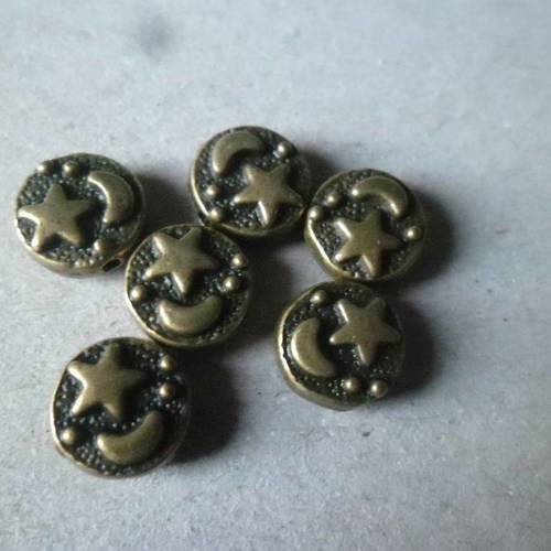 X 10 perles intercalaires rond à motif étoile/lune bronze 8 x 8 mm 