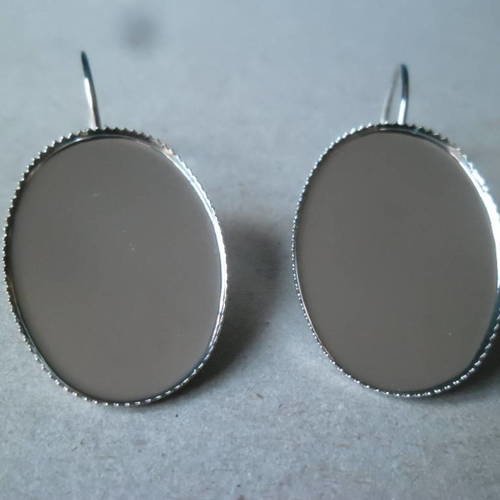 X 10 paires de boucles d'oreilles support camée/cabochon ovale argenté 40 x 18 mm 