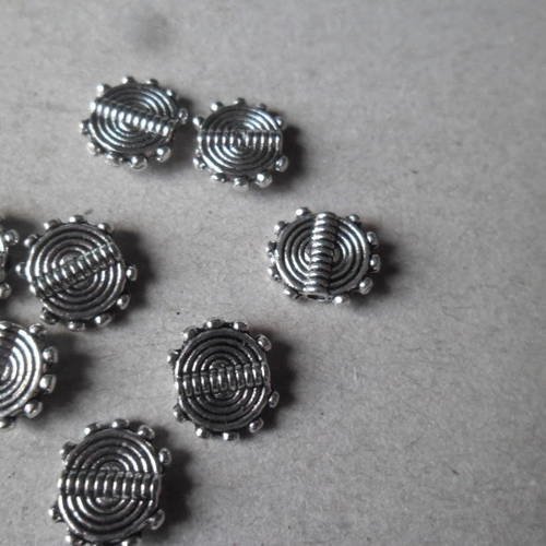 X 10 perles intercalaires rond à motif argenté 10 x 10 mm 