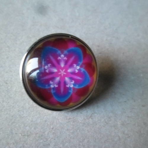 X 1 bouton pression rond verre dome motif fleur argent"pour bijoux"18 mm 