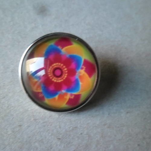 X 1 bouton pression rond verre dome motif fleur argenté pour bijoux 18 mm 