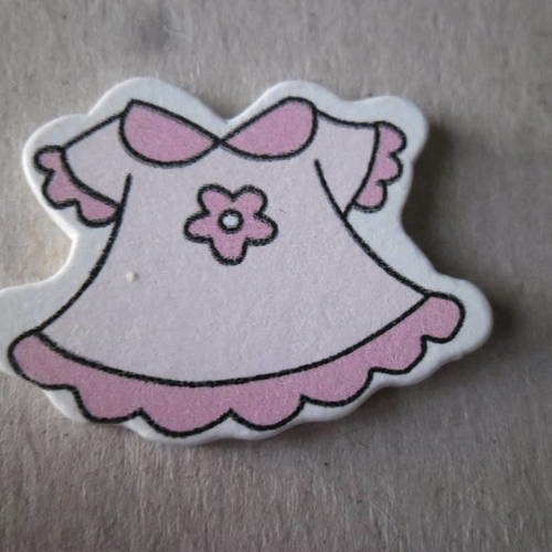 X 2 embellissements bois motif robe baby girl rose/blanche à coller 22 x 36 mm 