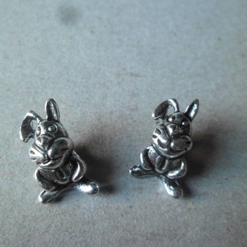 X 4 perles intercalaires motif lapin argenté 15 x 11 mm 