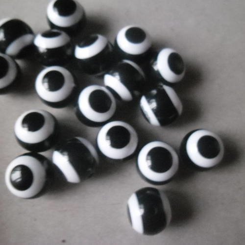 X 10 perles ronde couleur noir/blanc acrylique 10 mm 