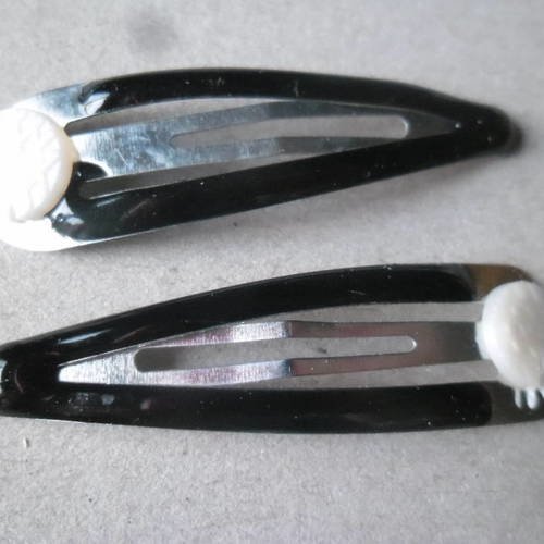 X 10 pinces à cheveux clic clac motif contour noir métal argenté 47 x 13 mm 