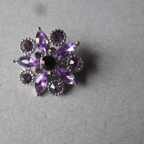 X 1 bouton pression forme fleur motif strass violet/mauve argenté 25 mm 