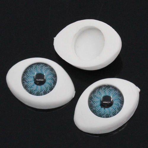 X 10 yeux bleu/blanc pour poupée matière plastique 13,5 x 9,5 mm 