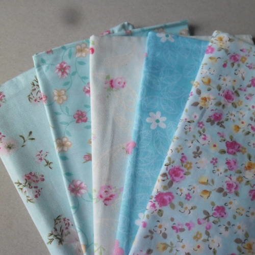 50 x 50 cm 5 mixte coupons de tissu coton patchwork ton bleu motif fleur 