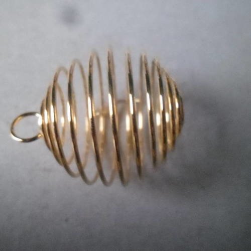X 1 pendentif spirale cage à perle/pierre doré 29 x 24 mm