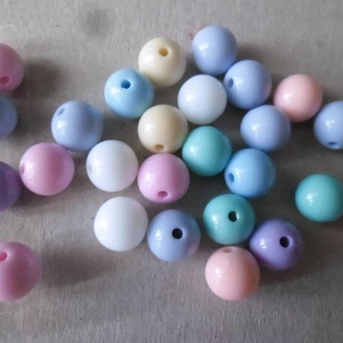 X 50 mixte perles ronde de  couleur pastel acrylique 8 mm 