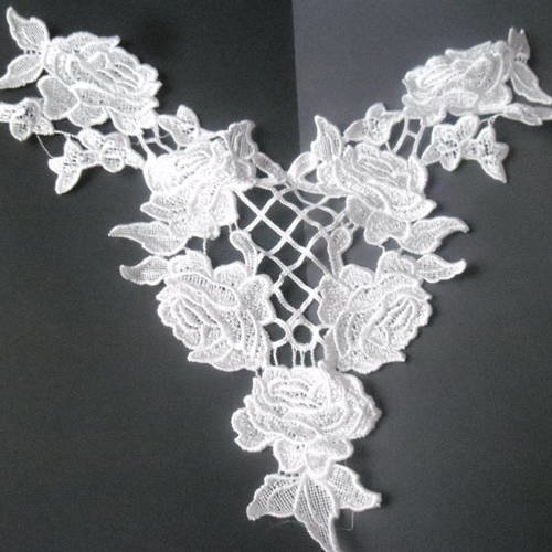 X 1 grande/magnifique guipure dentelle floral blanche polyester à coudre 34 x 33 cm y1 