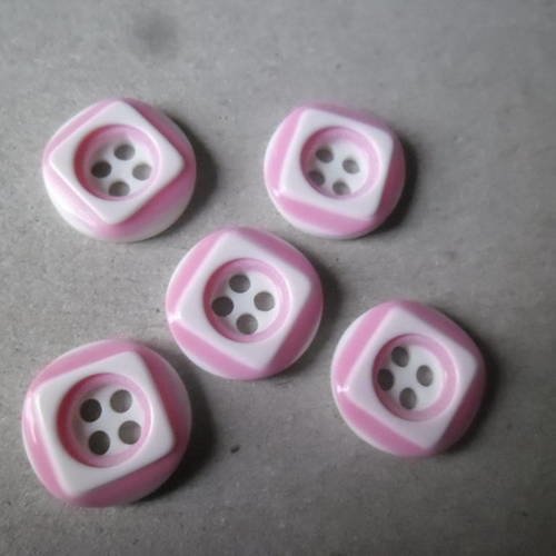 X 10 boutons rond à motif rose/blanc 4 trous acrylique 13 mm 