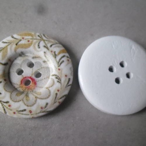 X 1 bouton résine rond blanc motif fleur multicolore 4 trous 30 mm 