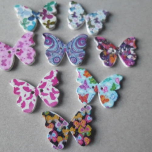 X 5 mixte boutons bois papillon multicolore à motif 2 trous 28 x 23 mm 