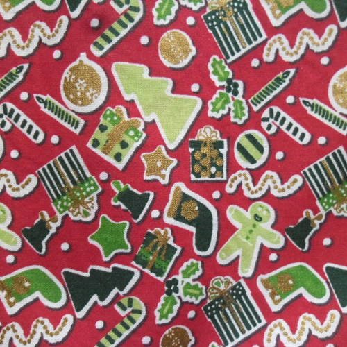 45 x 100 cm coupon de tissu coton patchwork rouge motif noel ton vert 