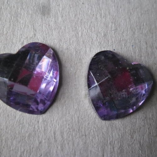 X 10 demi-perles strass embellissement forme coeur violet facettes acrylique 15 x 15 mm 