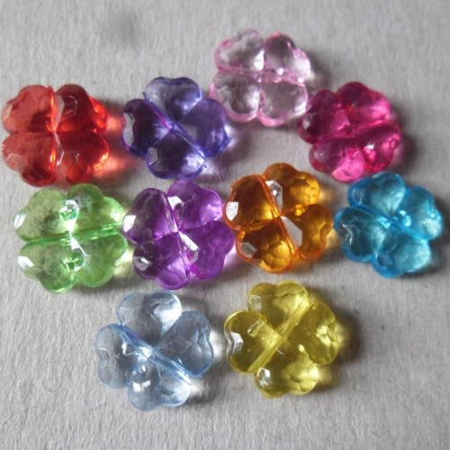 X 20 mixte perles forme fleur trèfle motif coeur multicolore acrylique 12 x 12 mm 