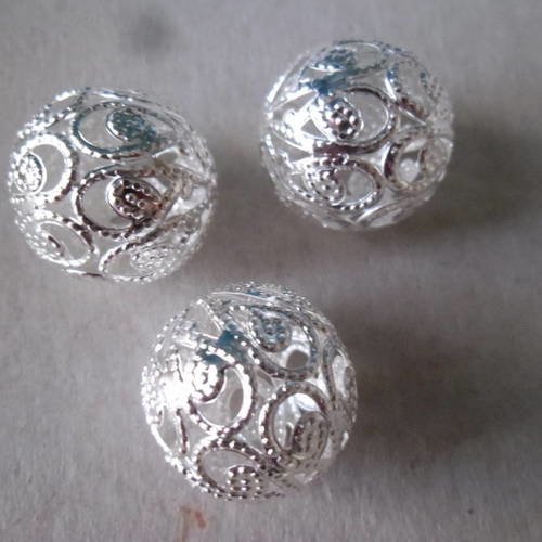 X 3 perles intercalaires boule filigrane à motif argenté 20 mm 