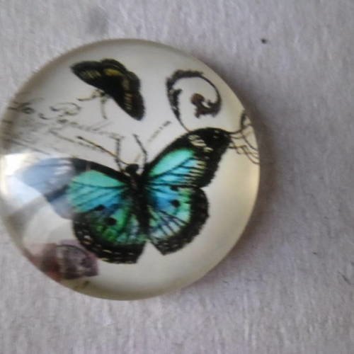 X 1 camée/cabochon verre dome rond motif papillon 25 mm 