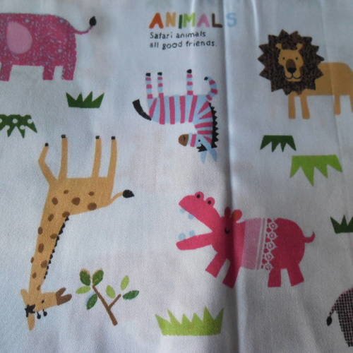 100 x 50 cm coupon de tissu coton patchwork baby motif animaux multicolore 