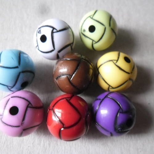 X 5 mixte perles ronde motif ballon  multicolore en acrylique 14 mm 