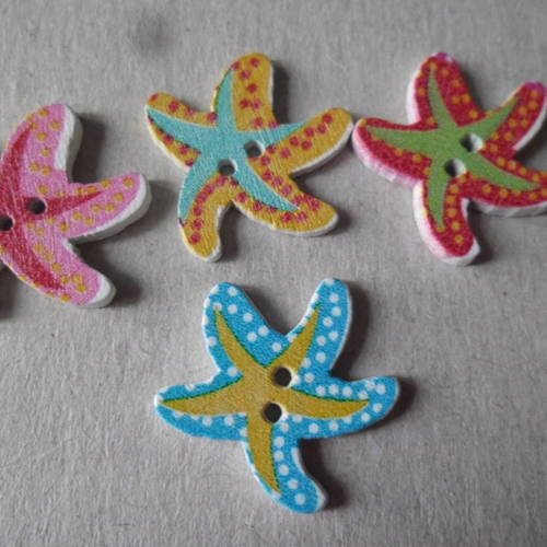 X 5 mixte boutons en bois  forme étoile de mer multicolore 2 trous 20 mm 