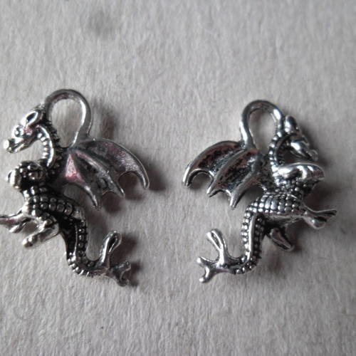 X 5 pendentifs/breloque motif dragon argenté 21 x 14 mm 