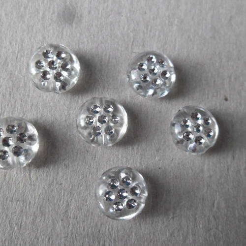 X 30 perles acrylique ronde semi plate blanche à motif pois argenté 12 mm 