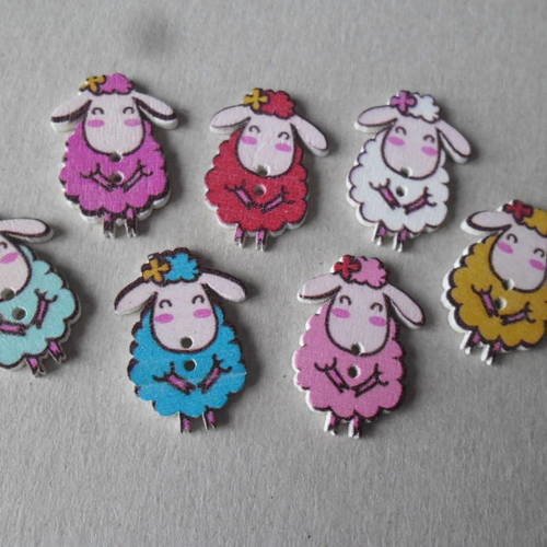 X 5 mixte boutons bois motif mouton multicolore 2 trous 30 x 24 mm 