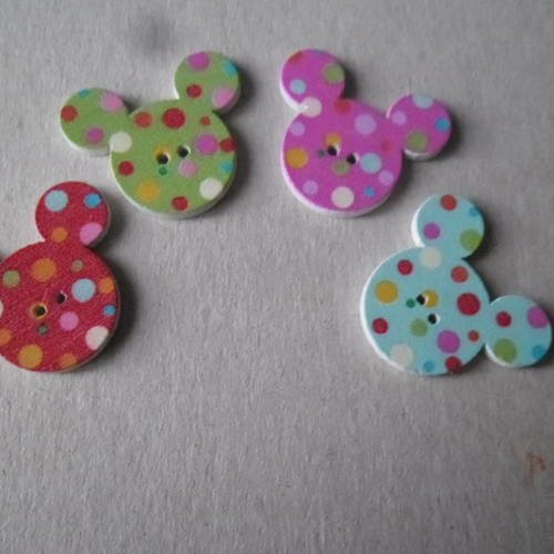 X 5 boutons en bois motif pois multicolore 2 trous 26 x 28 mm 