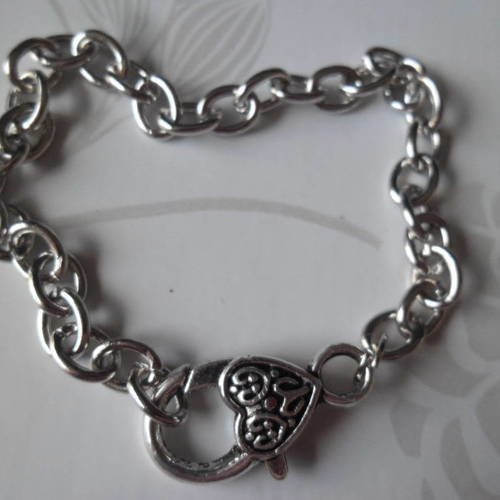 X 5 bracelets maillon fermoir mousqueton coeur argenté 20 cm 