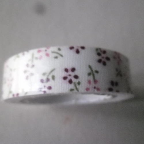 X 5 mètres de ruban adhésif tissu coton masking tape motif fleurette rose/bordeaux repositionnable 15 mm 