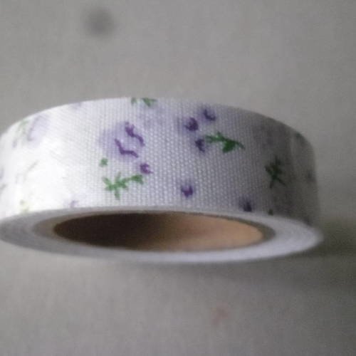 X 5 mètre de ruban adhésif tissu coton masking tape blanc motif fleurette mauve repositionnable 15 mm 
