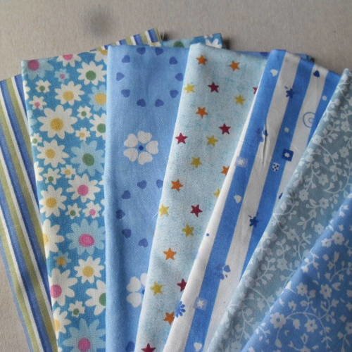 50 x 40 cm 7 mixte coupons de tissu coton patchwork ton bleu à motif  n°5 