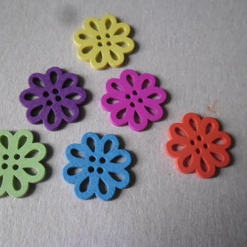 X 5 boutons en bois forme fleur multicolore 4 trous 20 x 20 mm 