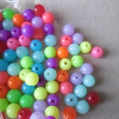 X 100 mixte perles ronde multicolore fluo acrylique 6 mm 