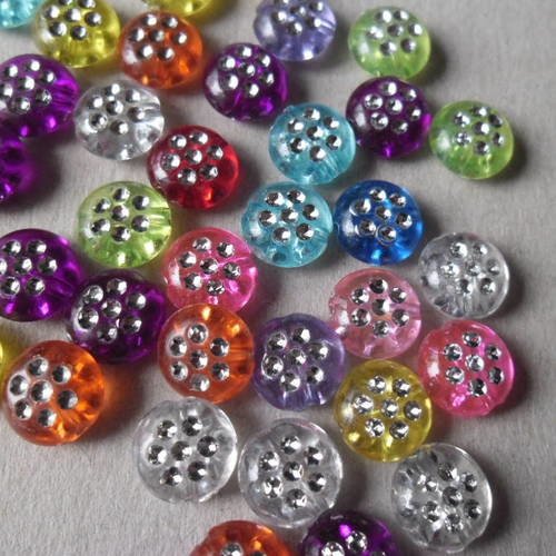 X 100 mixte perles rondes multicolore motif pois argenté 10 mm 