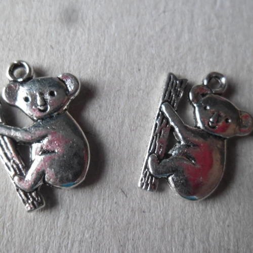 X 5 pendentifs/breloque charm koala argenté 20 x 14 mm 