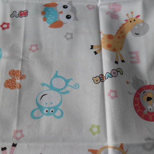 X 1 coupon de tissu coton patchwork enfant motif animaux multicolore 50 x 100 cm 