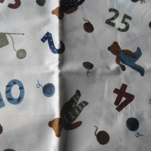 X 1 coupon de tissu coton patchwork enfant motif ourson 50 x 100 cm 
