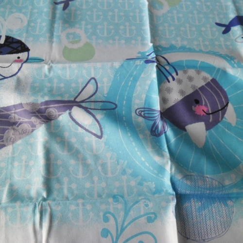 X 1 coupon de tissu coton patchwork enfant motif baleine 50 x 100 cm 
